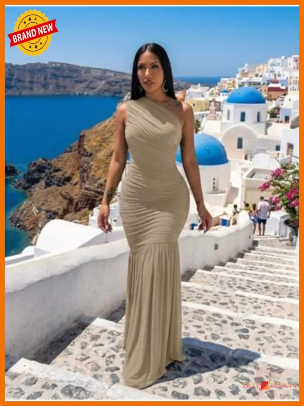 One Shoulder Bodycon Maxi Dress Ruched Mesh Formal Evening